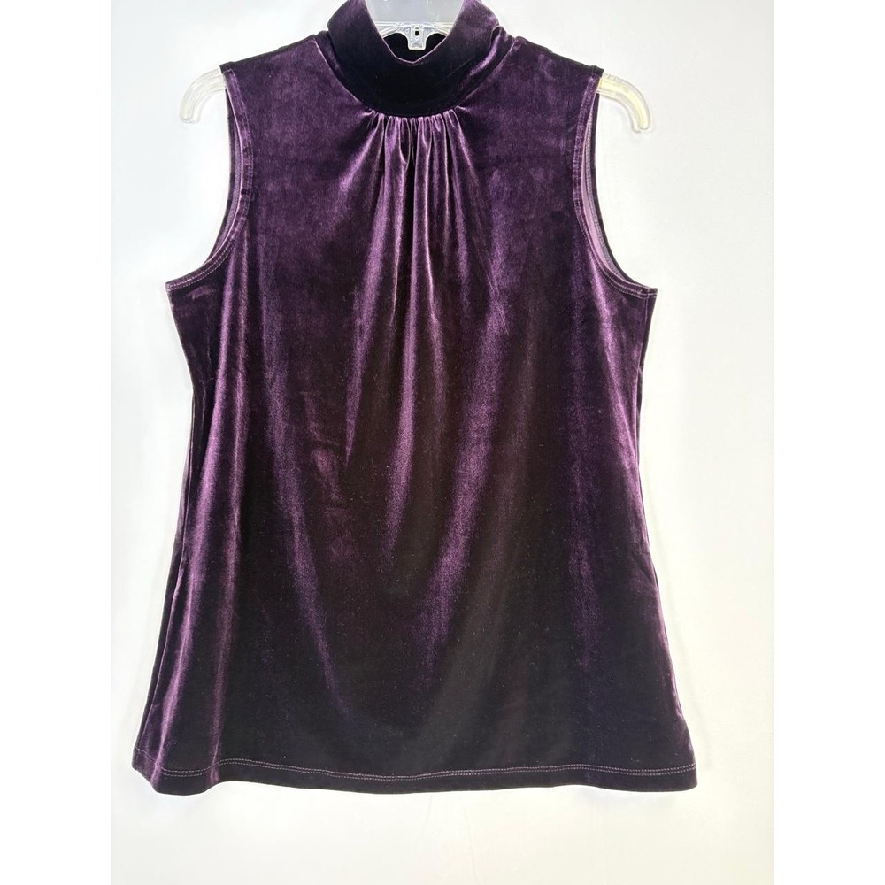 Susan Graver Womens Velour Velvet Top Size M Purple Turtleneck Sleeveless